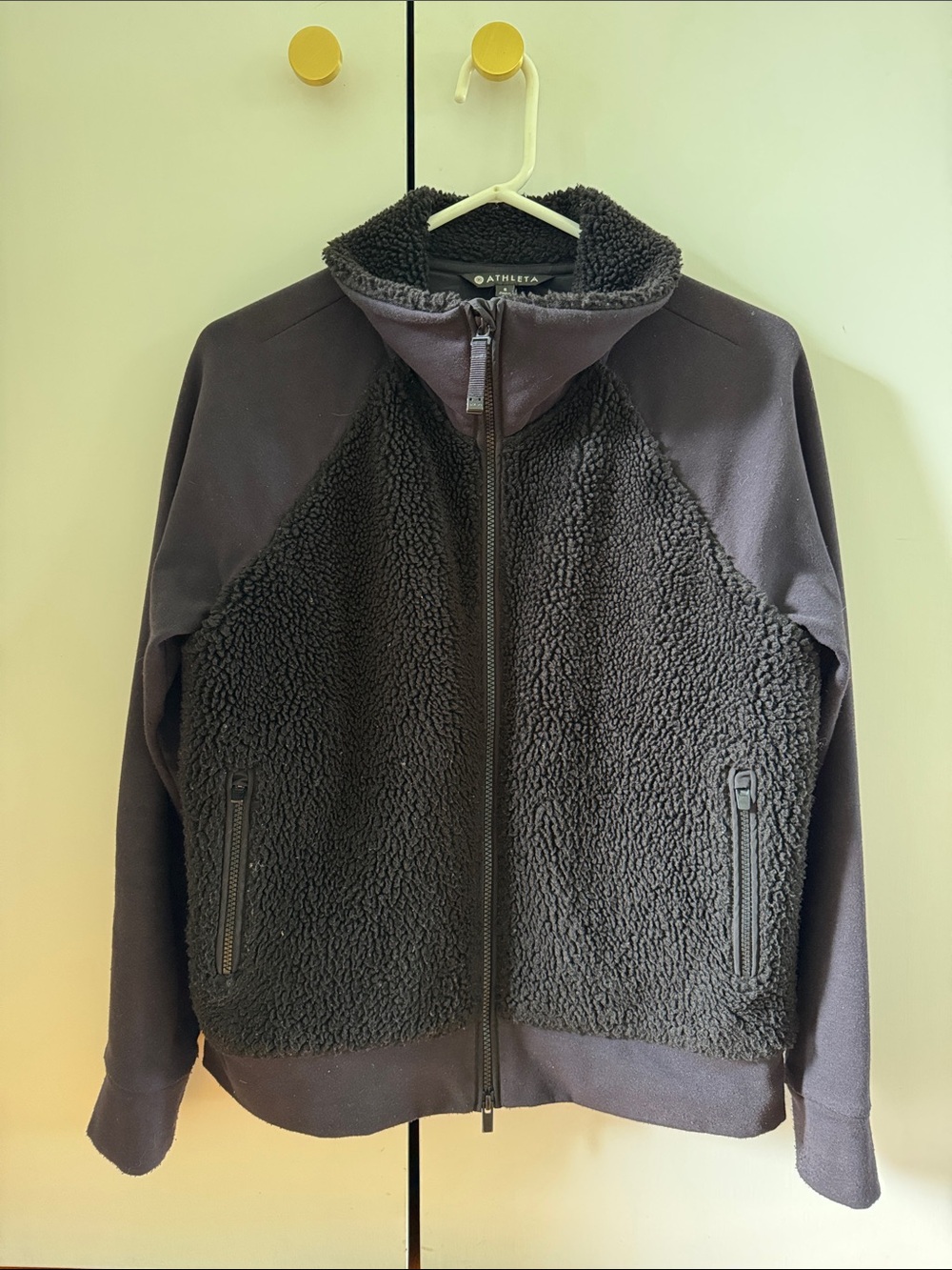 Athleta Dark Charcoal Sherpa-Lined Zip Jacket